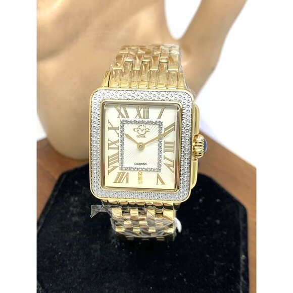 GV2 by Gevril Women\'s Watch 12303B Swiss Quartz Silver Dial Gold Steel 27.5mm